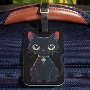 Etiqueta De Bagagem Gatinho Preto Assustador