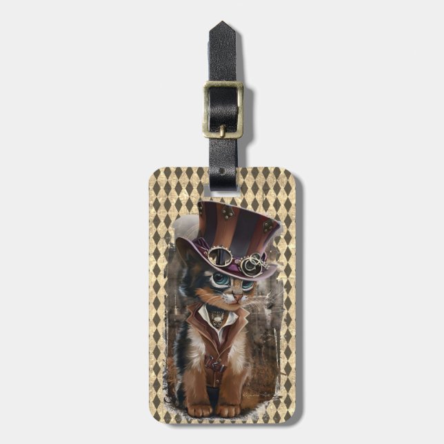 Etiqueta De Bagagem Gatinho Steampunk Personalizável (Frente Vertical)