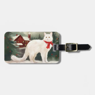 Etiqueta De Bagagem Gato Angorá Turco na Neve Natal