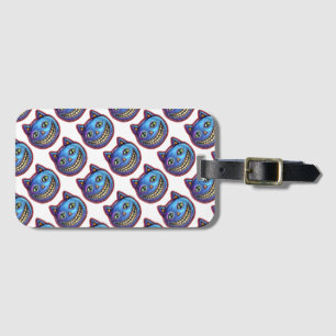 Etiqueta De Bagagem Gato Azul Sorridente Vintage Halloweenies