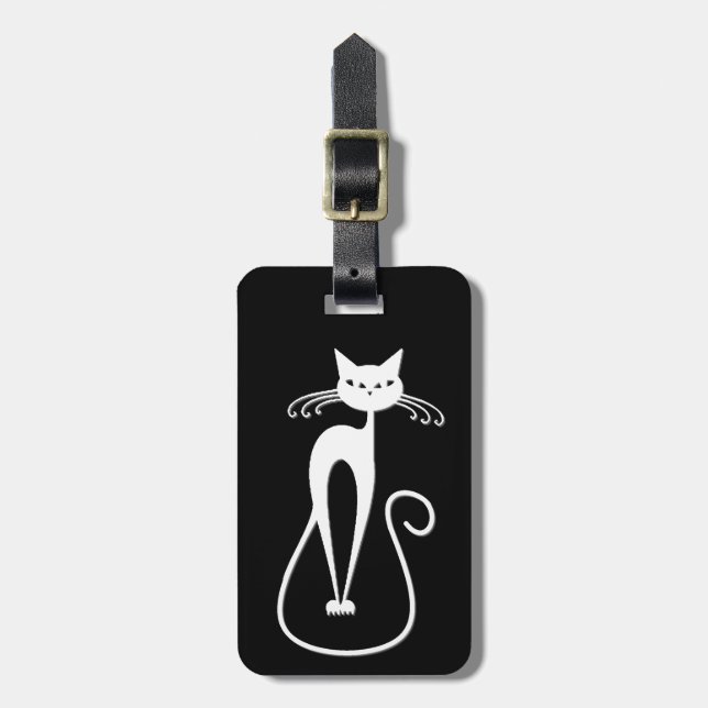 Etiqueta De Bagagem Gato Branco Magro e Caprichoso   (Frente Vertical)