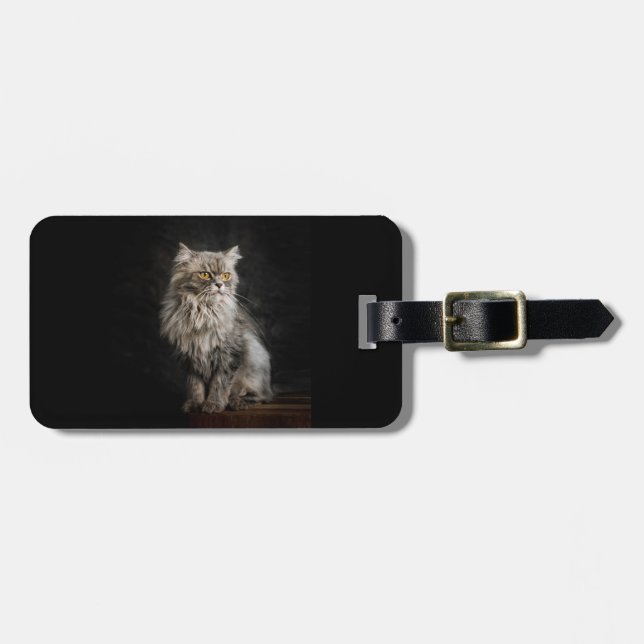 Etiqueta De Bagagem Gato Cinza Fofo  (Frente Horizontal)