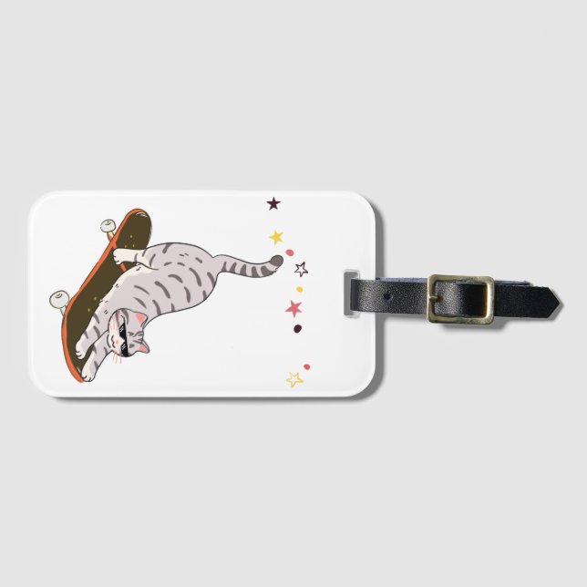 Etiqueta De Bagagem Gato com o Skate (Frente Horizontal)