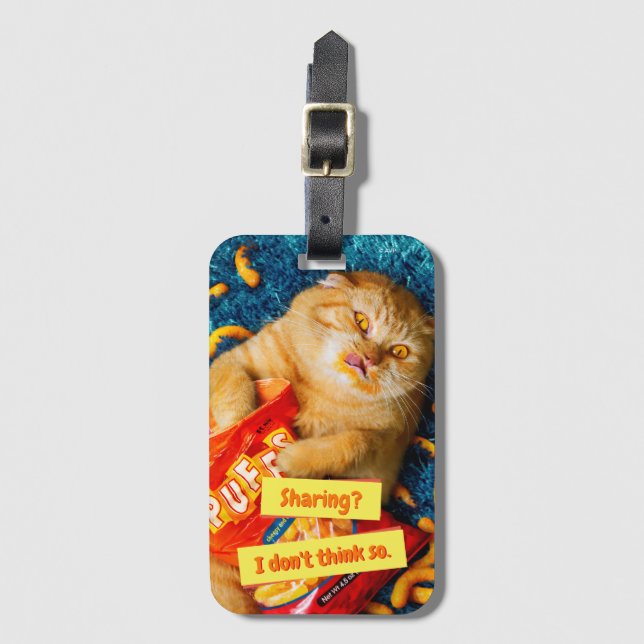 Etiqueta De Bagagem Gato Comendo Pupffs (Frente Vertical)