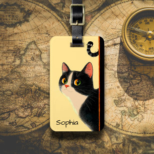 Etiqueta De Bagagem Gato Curioso e Minhoca Sorrateira