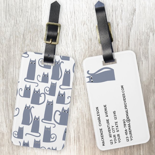 Etiqueta De Bagagem Gato de Cinza Divertido (Fun little gray cat pattern personalized luggage tag for animal lovers)