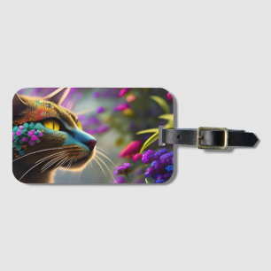 Etiqueta De Bagagem Gato de flor da fantasia bonito