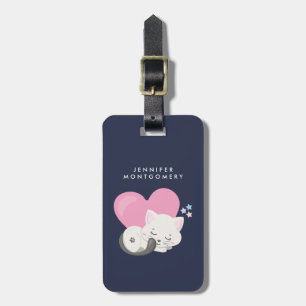 Etiqueta De Bagagem Gato de Gatinha Doce Dormindo com um Coração Grand