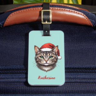 Etiqueta De Bagagem Gato de Natal Fofo Personalizado com Chapéu de Pap