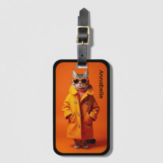 Etiqueta De Bagagem Gato de Viagem Laranja Elegante