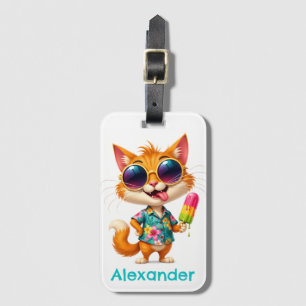 Etiqueta De Bagagem Gato de Viagem Tropical Personalizado