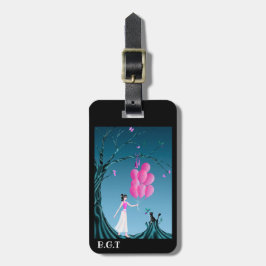 Etiqueta De Bagagem Gato e Ballerina bonitos na árvore da meia-noite