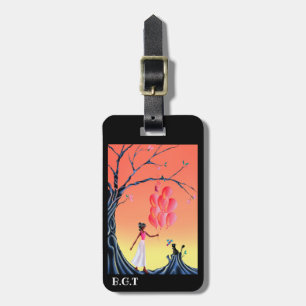 Etiqueta De Bagagem Gato e Ballerina bonitos na Árvore Sunset