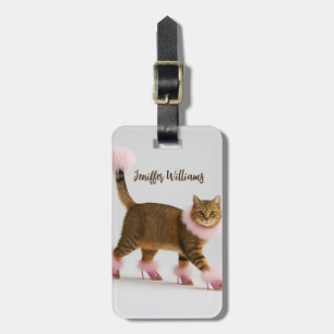 Etiqueta De Bagagem Gato Estiloso em Saltos Rosa e Glamour Fofo