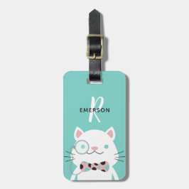Etiqueta De Bagagem Gato extravagante com monograma do Monocle |