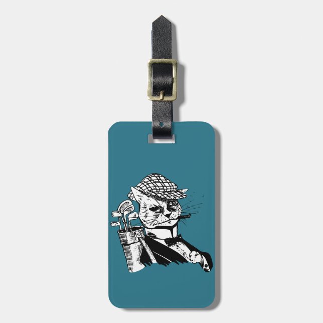 Etiqueta De Bagagem gato golfing engraçado (Frente Vertical)
