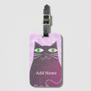Etiqueta De Bagagem Gato Gordo Preto Rosa Aquarela Nome Personalizado