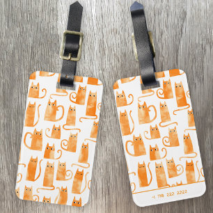 Etiqueta De Bagagem Gato Laranja Divertido Aquarela