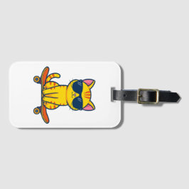 Etiqueta De Bagagem Gato Legal de Skate Usando Óculos de Sol Cartoon