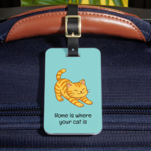 Etiqueta De Bagagem Gato Listrado Laranja Esticado Texto Personalizado