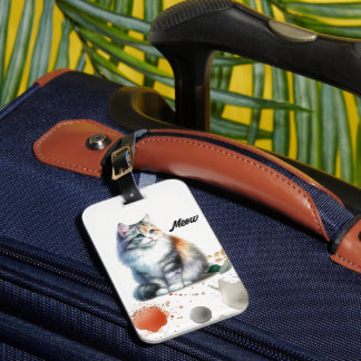 Etiqueta De Bagagem Gato Miado Multicolor Fofo