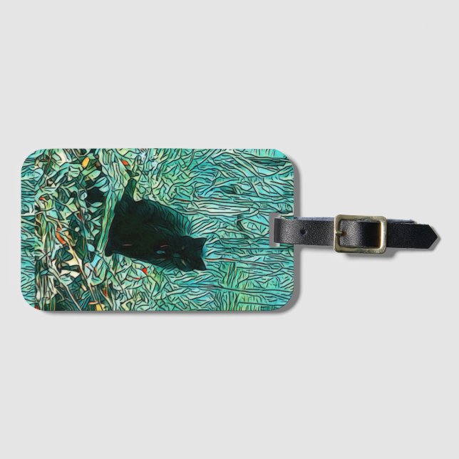 Etiqueta De Bagagem Gato Negro (Frente Horizontal)