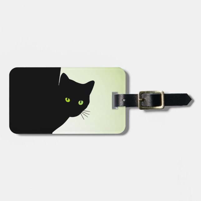 Etiqueta De Bagagem Gato Negro Olhado Verde (Frente Horizontal)