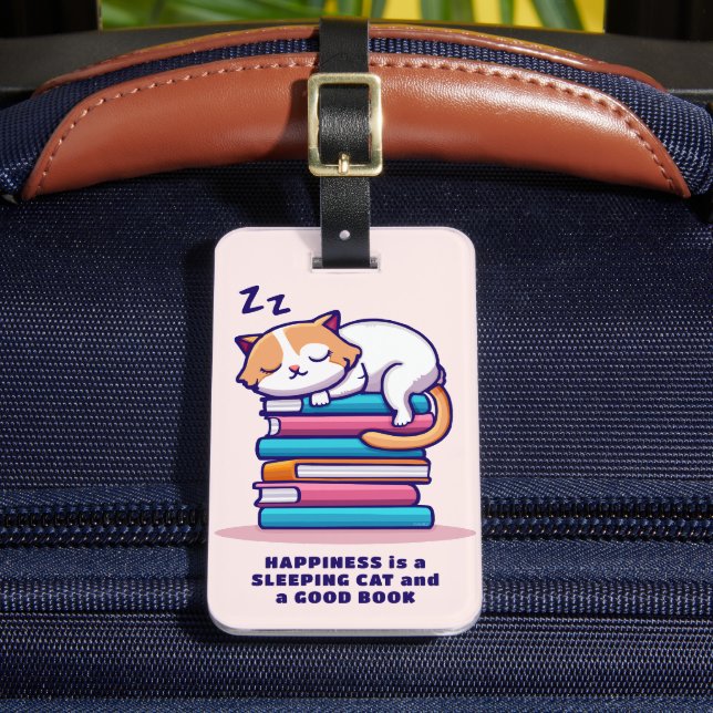 Etiqueta De Bagagem Gato numa Pilha de Livros Literário Personalizado  (Frente Insitu 2)