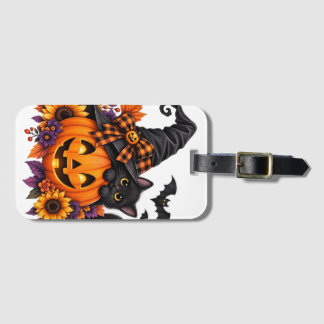 Etiqueta De Bagagem Gato Preto de Abóbora de Halloween