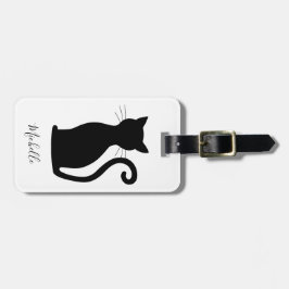 Etiqueta De Bagagem Gato preto e branco, preto, moderno e simples