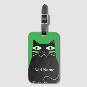 Etiqueta De Bagagem Gato Preto Gordo Com Olhos Verdes Nome Personaliza