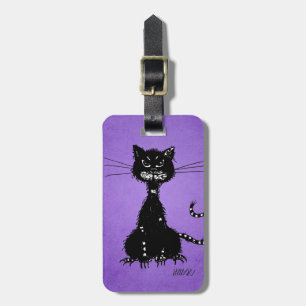 Etiqueta De Bagagem Gato preto mau áspero roxo