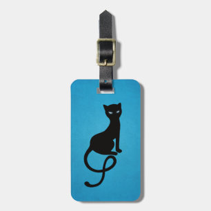 Etiqueta De Bagagem Gato preto mau gracioso azul personalizado