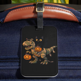 Etiqueta De Bagagem Gato Preto Montando Múmia T-Rex – Dino Fofo de Hal