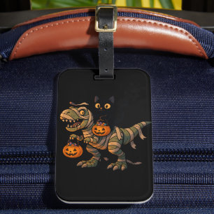 Etiqueta De Bagagem Gato Preto Montando Múmia T-Rex – Dino Fofo de Hal