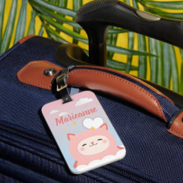 Etiqueta De Bagagem Gato Rosa Kawaii Fofo