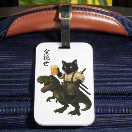 Etiqueta De Bagagem Gato Samurai com Cerveja & T-Rex | Arte Japonesa R