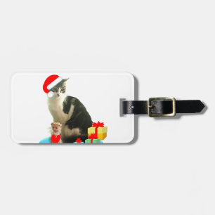 Etiqueta De Bagagem gato tabby de Natal e pequeno anjo fofo