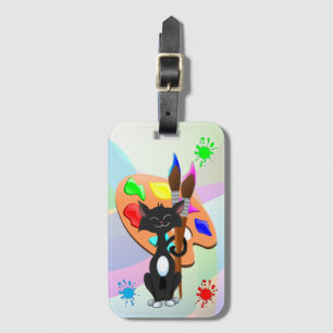 Etiqueta De Bagagem Gato Tuxedo E Paleta De Tinta