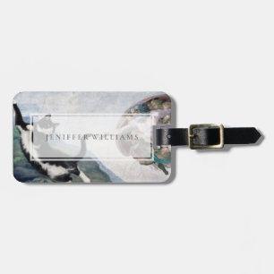 Etiqueta De Bagagem Gato Tuxedo Tocando a Pata Divina                