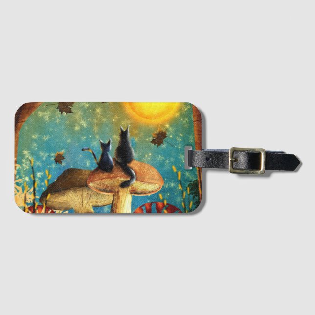 Etiqueta De Bagagem Gatos De Cogumelo (Frente Horizontal)
