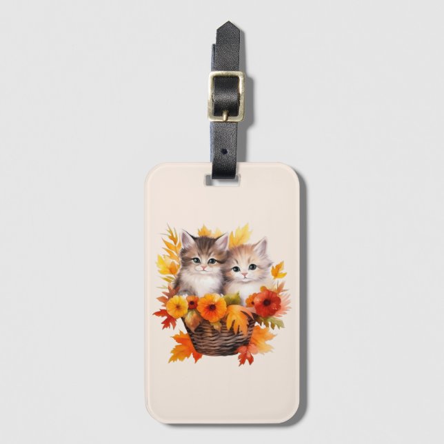 Etiqueta De Bagagem Gatos de Gatinhos Fofos Personalizados na Cesta (Frente Vertical)