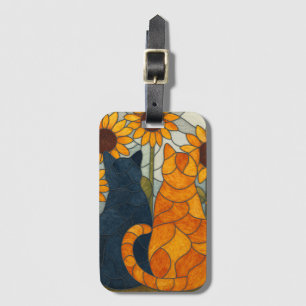 Etiqueta De Bagagem Gatos de Vidro Colorido e Design de Arte de Girass