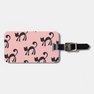 Etiqueta De Bagagem Gatos pretos artísticas no rosa