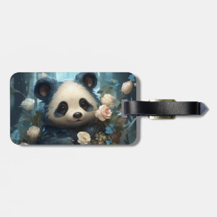 Etiqueta De Bagagem Gentil Urso Panda Entre Rosas Selvagens