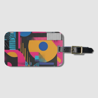 Etiqueta De Bagagem Geometria Abstrata Vibrante Design Pop Glitch Caos