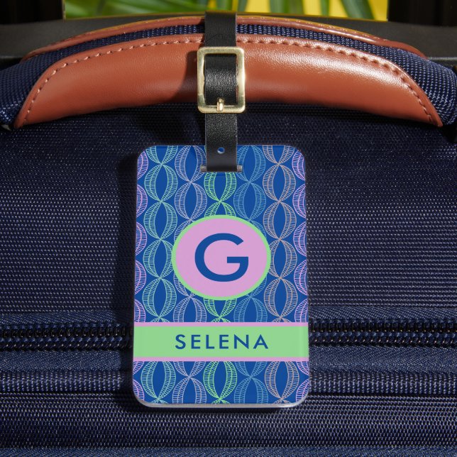 Etiqueta de bagagem geométrica Abstrato verde-rosa (Frente Insitu 2)