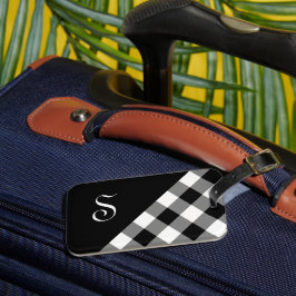 Etiqueta De Bagagem Geométrico Geométrico Chic Monograma Preto Búfalo 