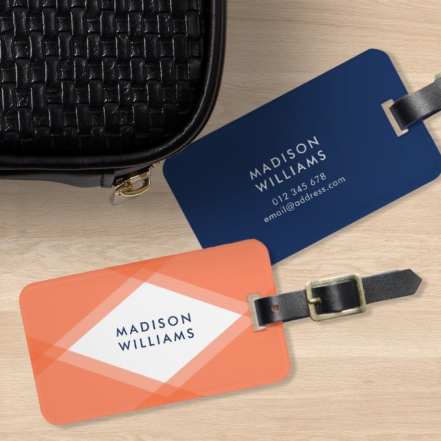 Etiqueta De Bagagem Geométrico Moderno Laranja e Azul (Criador carregado)