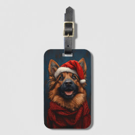 Etiqueta De Bagagem German shepherd em um Chapéu Santa